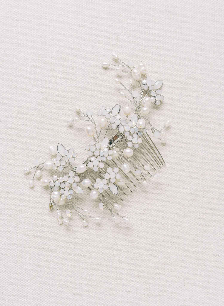 twigs and honey bridal spray of pearls and crystals hair comb