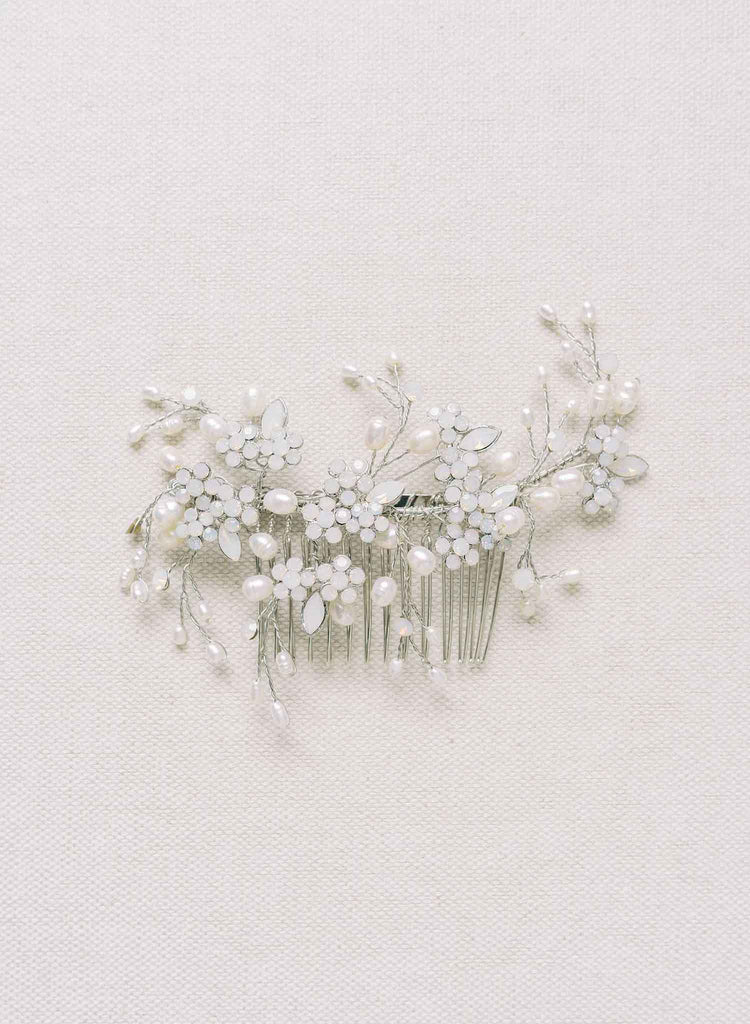 twigs and honey bridal spray of pearls and crystals hair comb