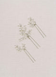 dainty bridal pearl and crystal, blossom, hair pin set by twigs and honey bhldn