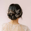 dainty bridal pearl and crystal, blossom, hair pin set by twigs and honey bhldn