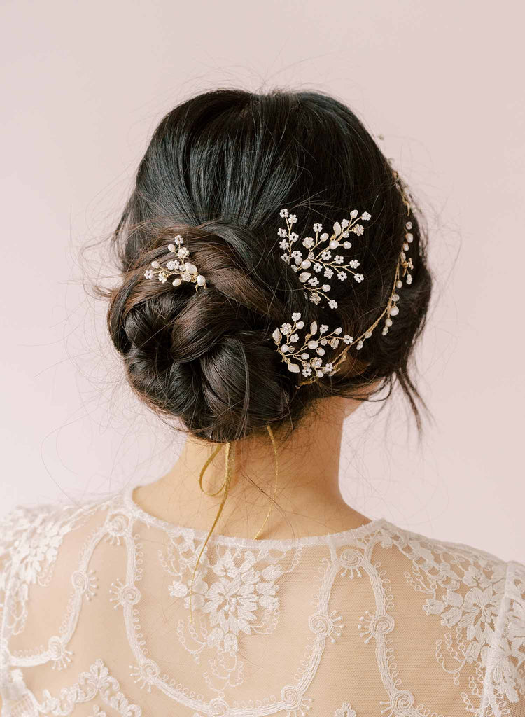 dainty bead and pearl bridal hair pins by twigs and honey