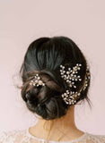 dainty bridal pearl and crystal, blossom, hair pin set by twigs and honey bhldn