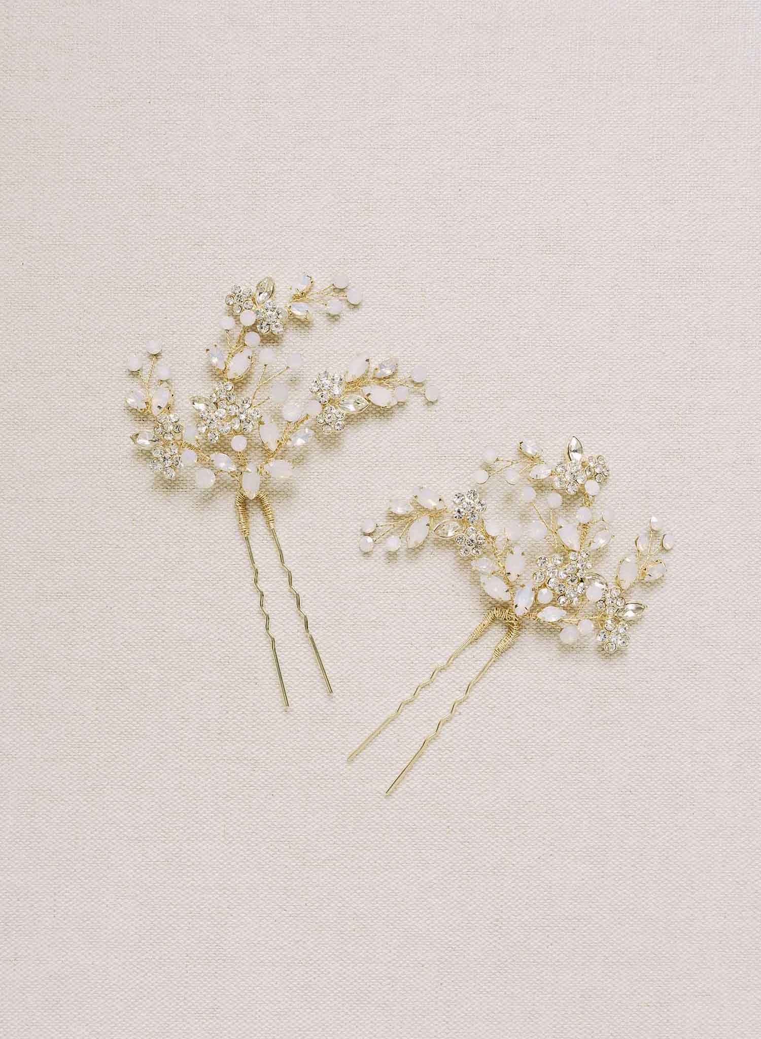 whichgoose Opal Pearl Bridal Hair Pins, Wedding Hair Clip Set, Opal Rhinestone Pins, Gold White Pin Set, Bridal Rhinestone Hair Pin, Pearl Opal Pins