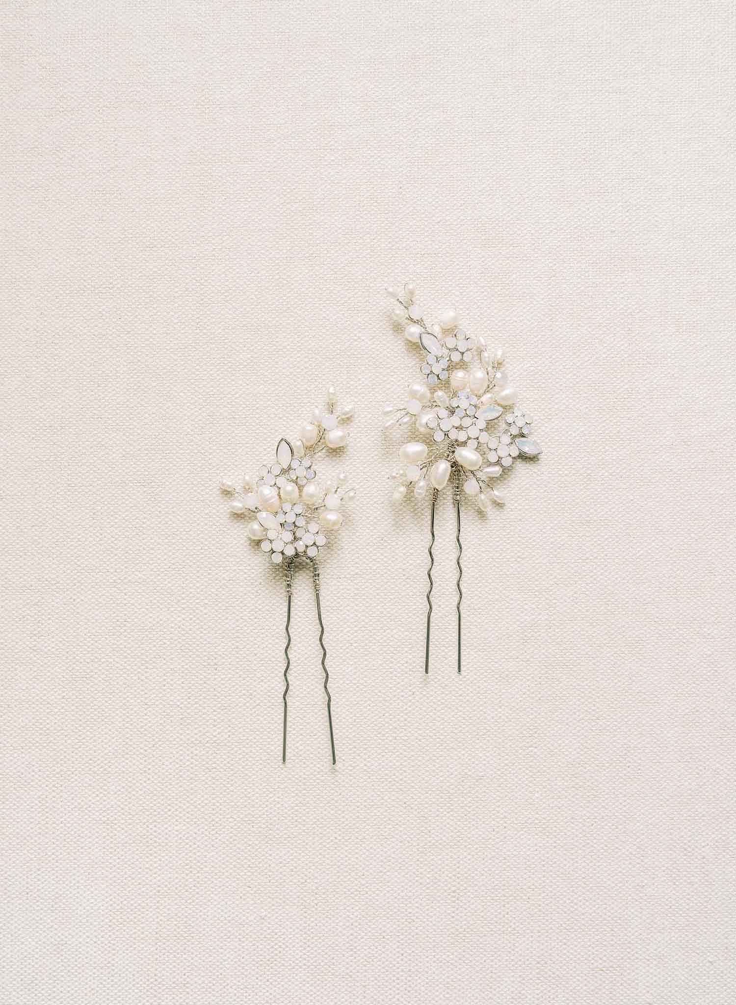 Baby's breath pearl and crystal pin set of 2 - Style #2114