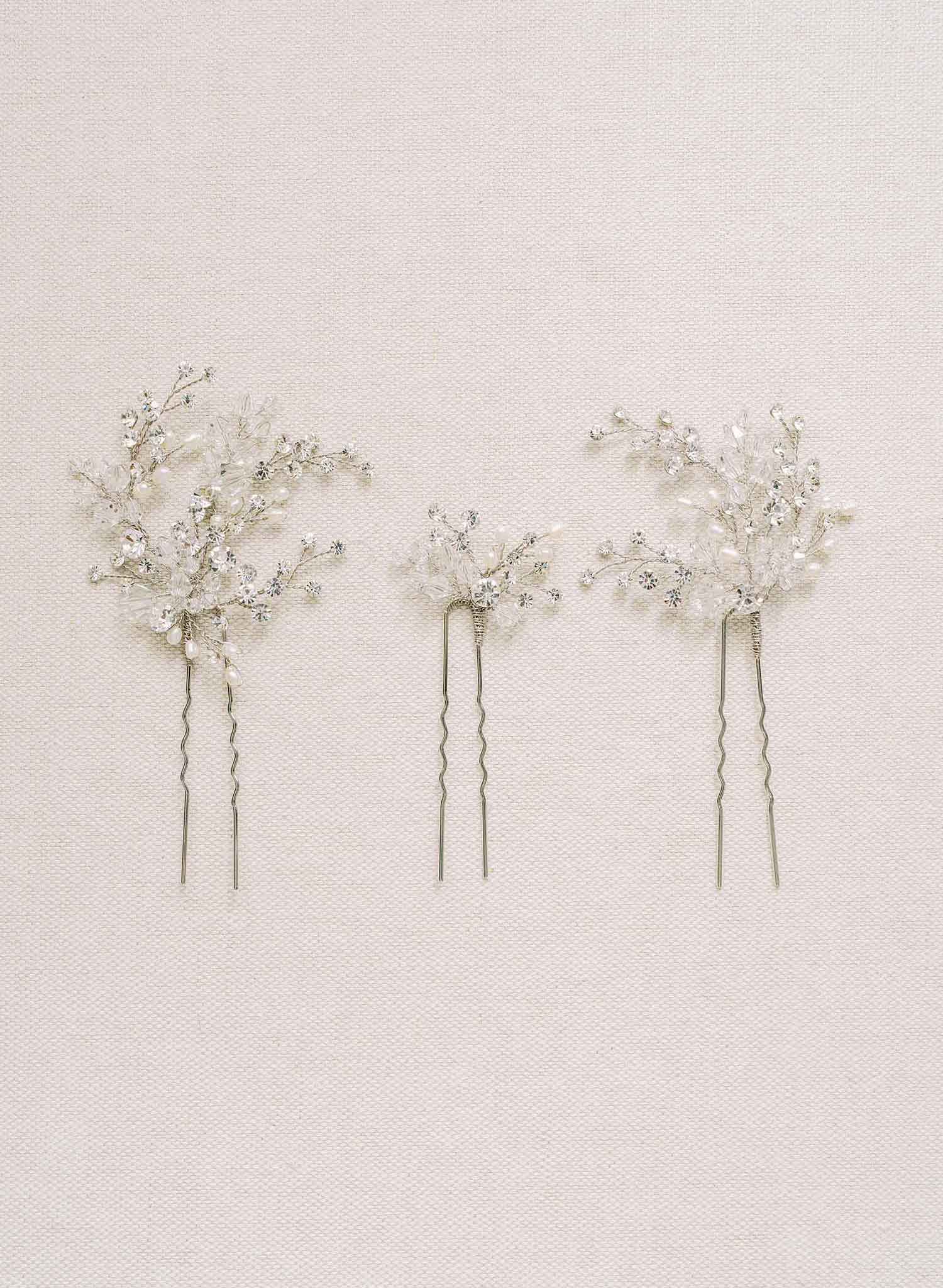 crystal baby's breath bridal hair pins set, twigs & honey