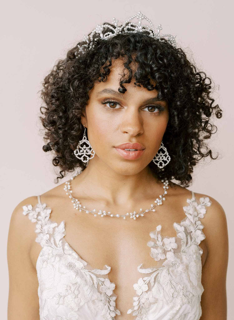 pearl filigree lace wired bridal earrings, twigs and honey