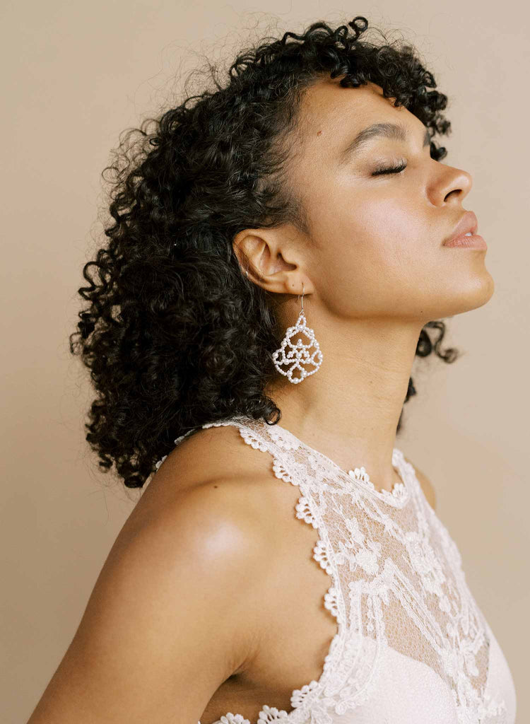 pearl filigree lace wired bridal earrings, twigs and honey