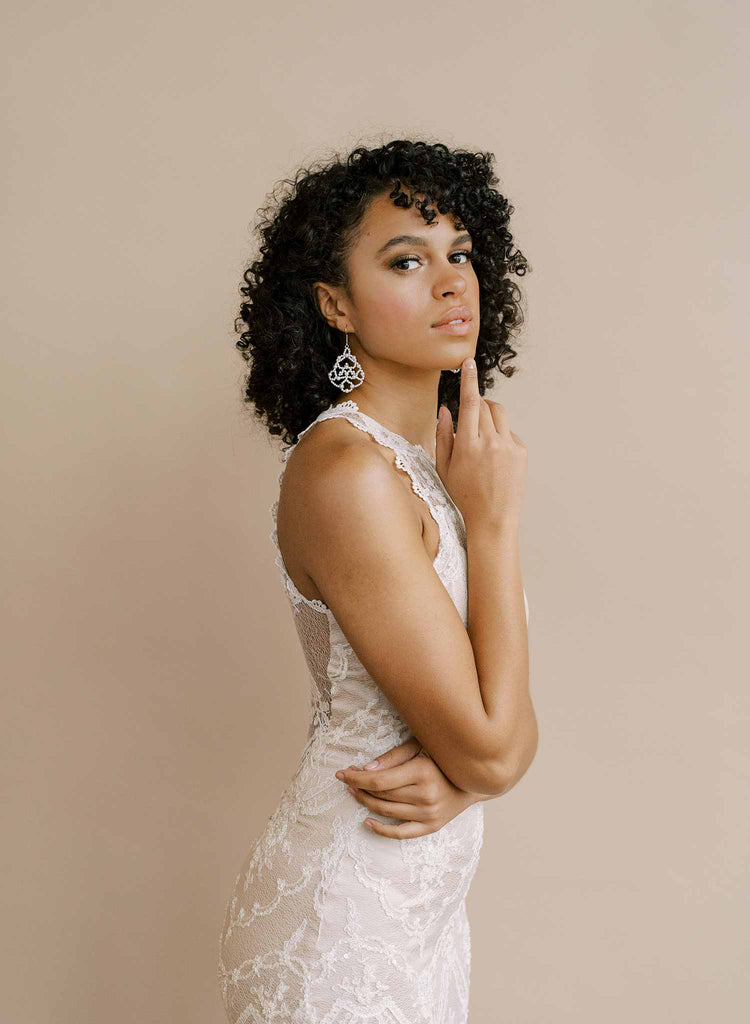 pearl filigree lace wired bridal earrings, twigs and honey