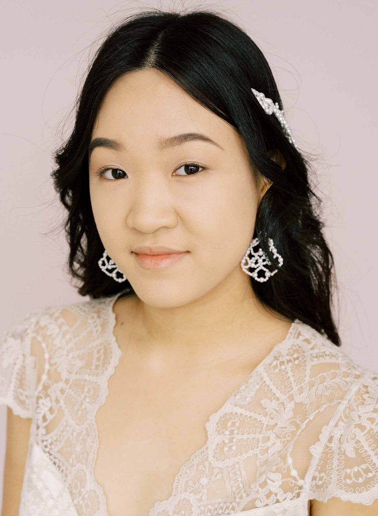 pearl filigree lace wired bridal earrings, twigs and honey