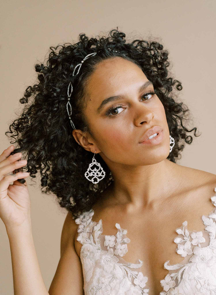 pearl filigree lace wired bridal earrings, twigs and honey