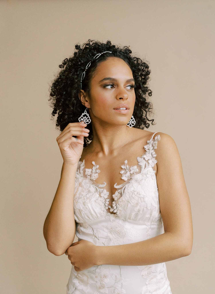 pearl filigree lace wired bridal earrings, twigs and honey