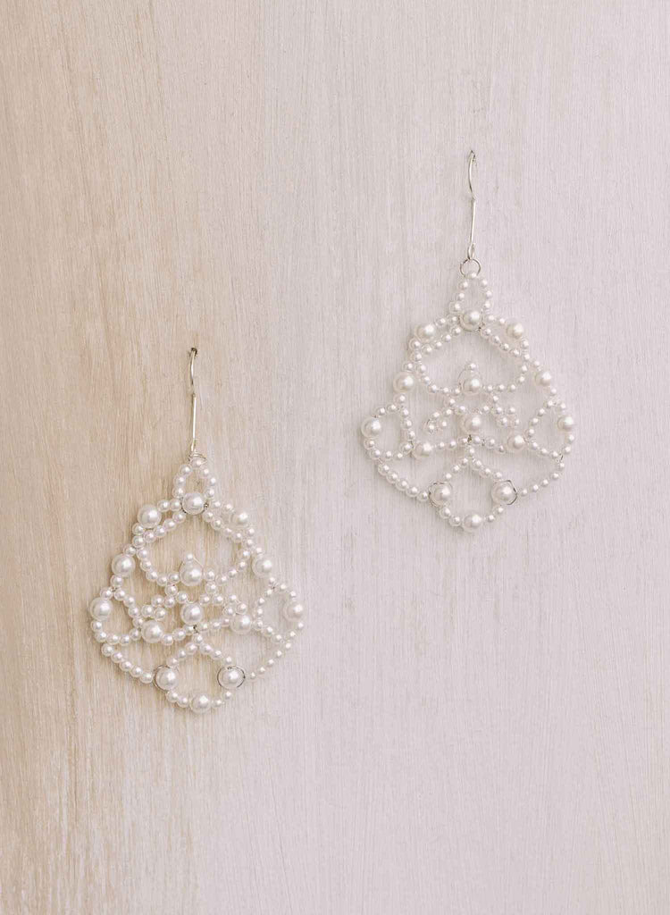 pearl filigree lace wired bridal earrings, twigs and honey