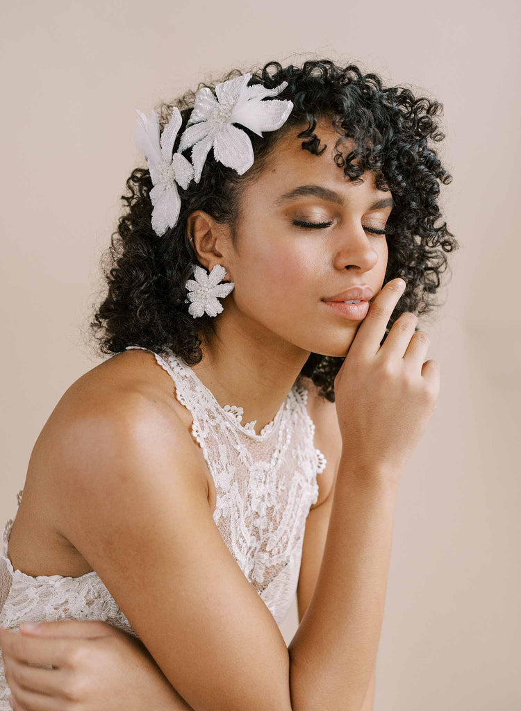 hand embroidered sequin flower hair comb for brides by twigs & honey