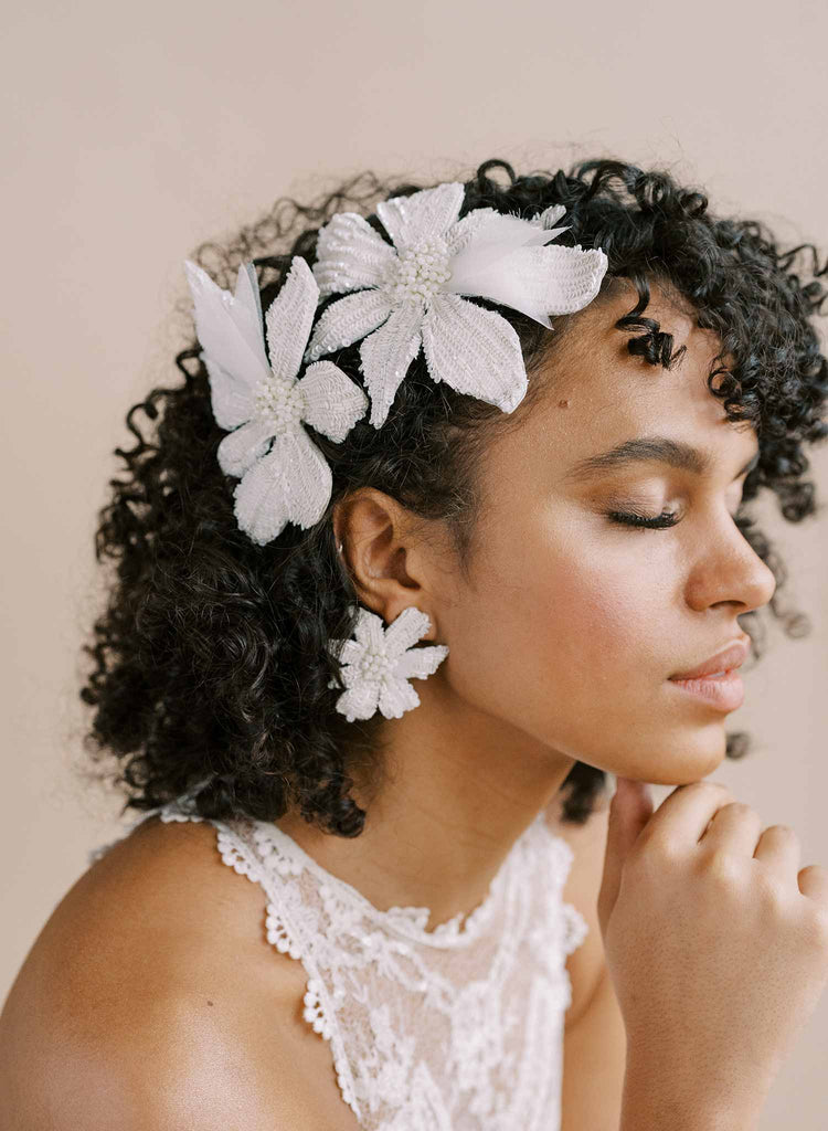 hand embroidered sequin flower earrings by twigs and honey