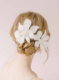 hand embroidered sequin flower hair comb for brides by twigs & honey