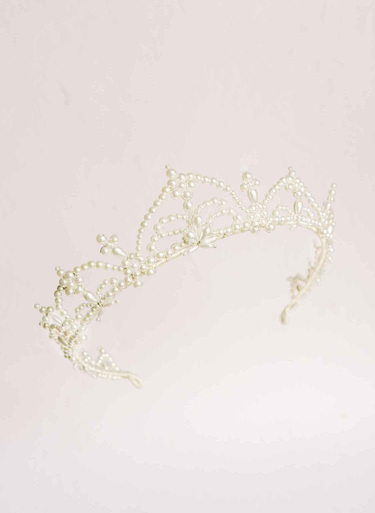 pearl vintage inspired tiara crown for brides by twigs and honey