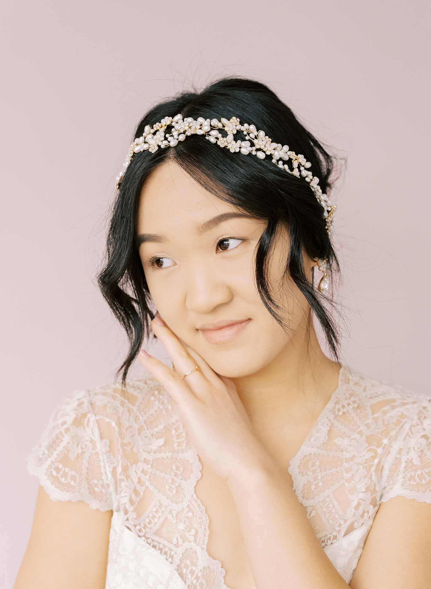 pearl and crystal infinity loop hair vine, sash bridal, by twigs and honey