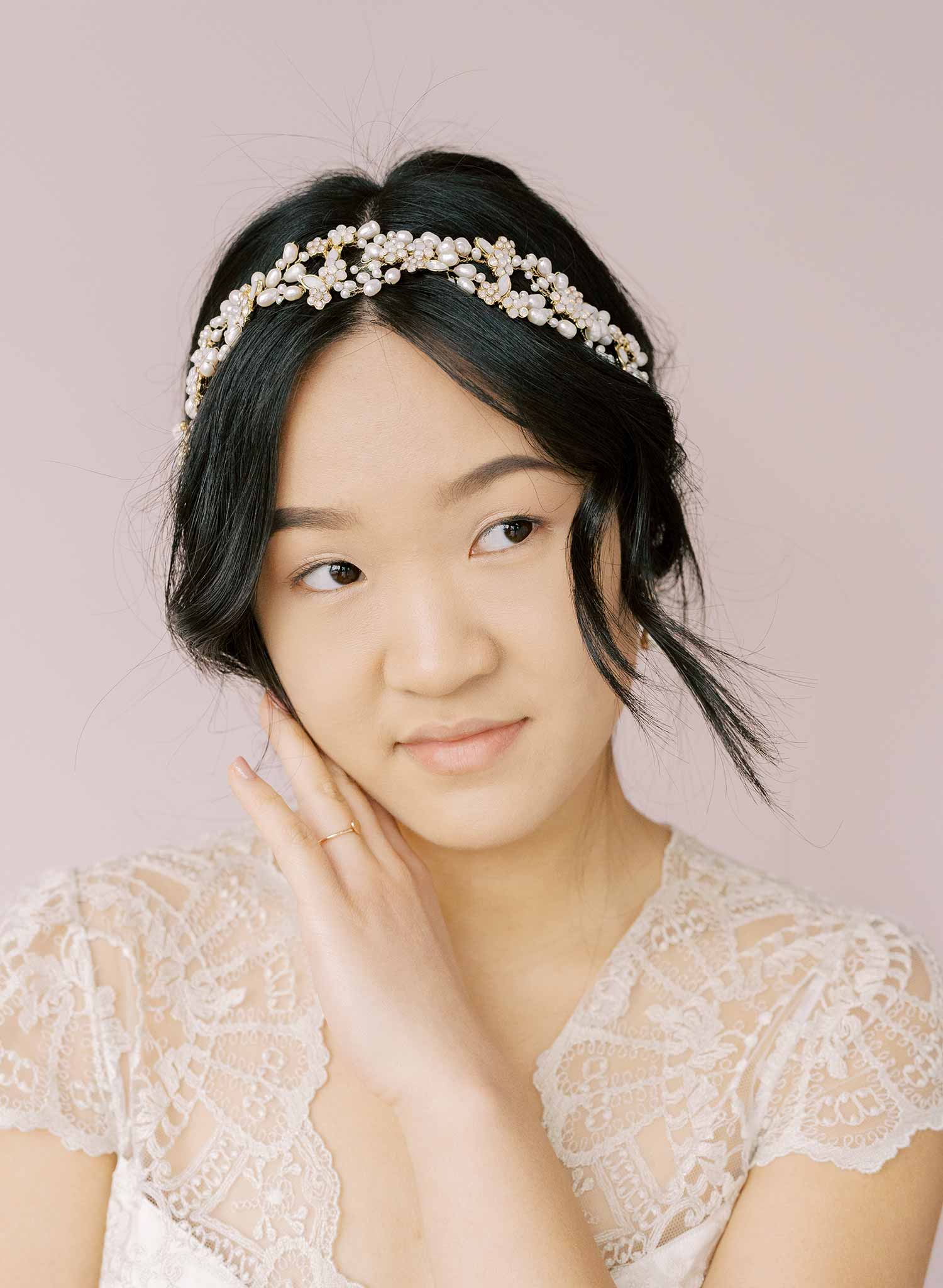 pearl and crystal infinity loop hair vine, sash bridal, by twigs and honey