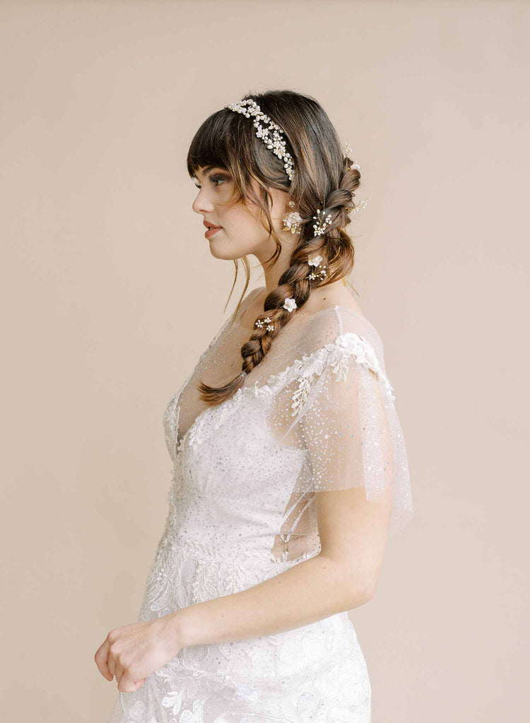 pearl and crystal infinity loop hair vine, sash bridal, by twigs and honey