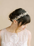grecian inspired gold leaf and crystal pearl hair vine by twigs & honey