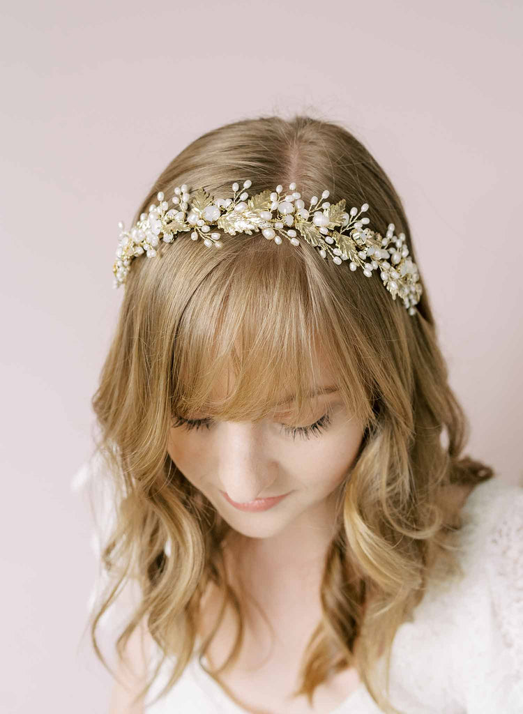 Grecian inspired leaf and crystal crown - Style #2132
