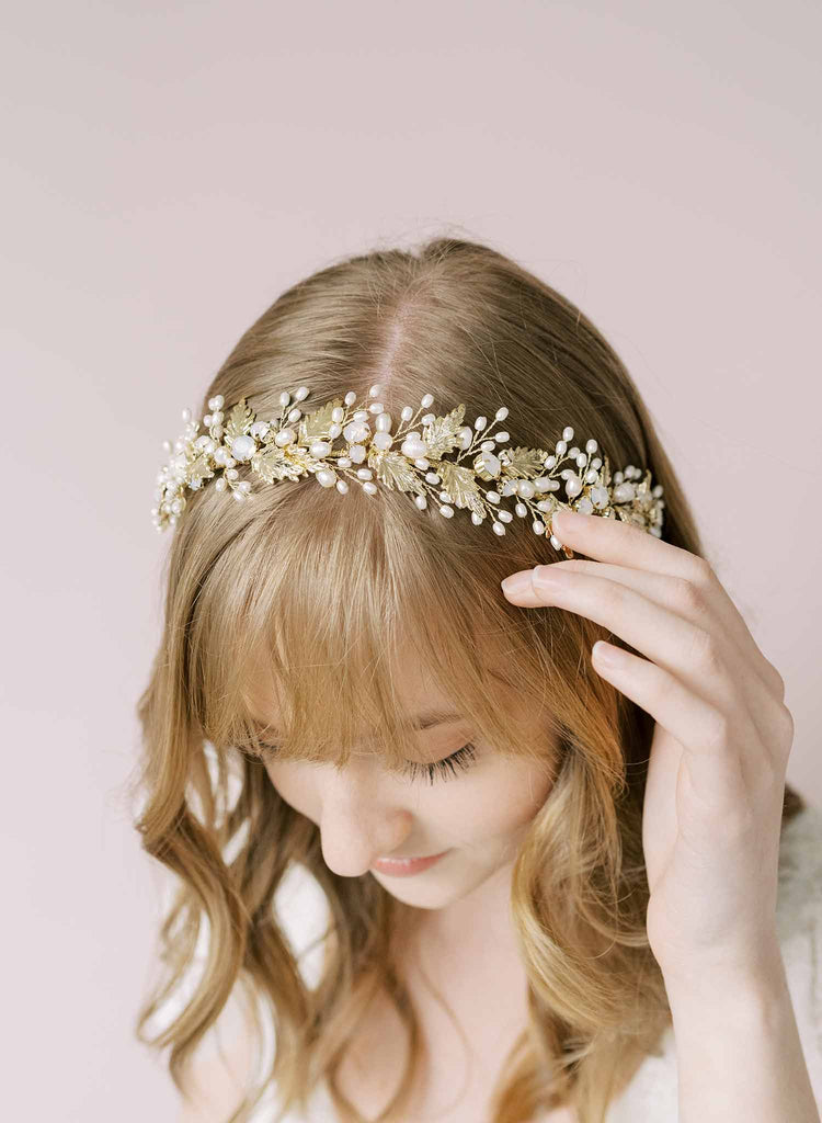 Grecian inspired leaf and crystal crown - Style #2132