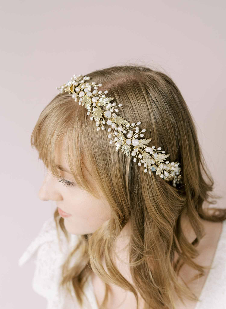Grecian inspired leaf and crystal crown - Style #2132