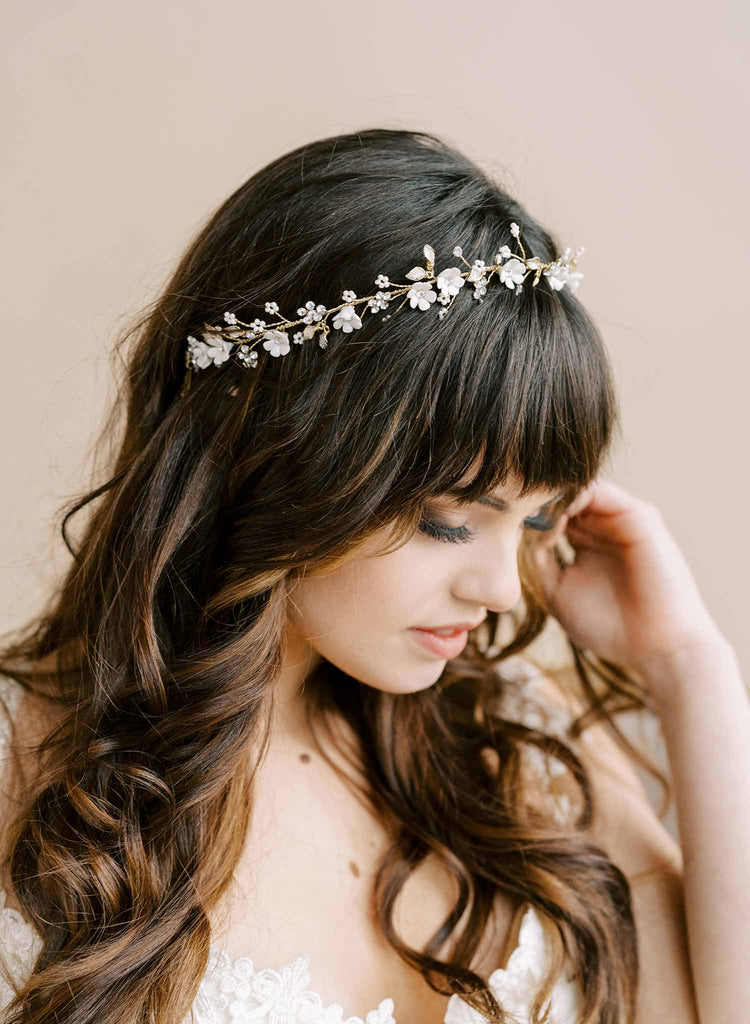 flower porcelain and crystal hair vine bridal by twigs & honey