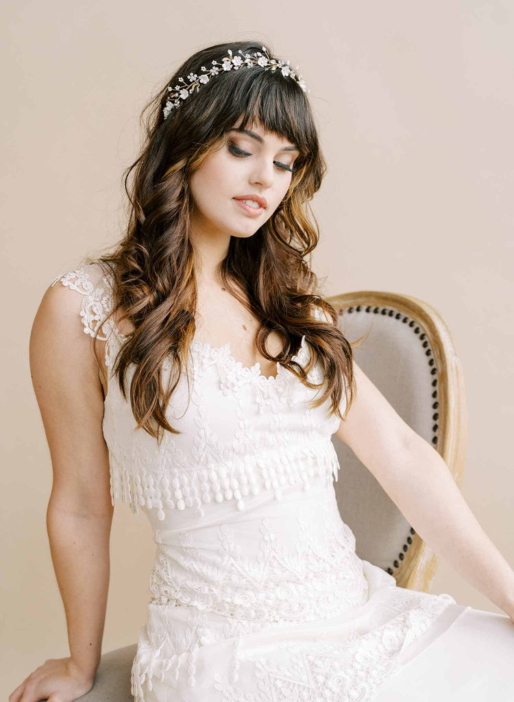 flower porcelain and crystal hair vine bridal by twigs & honey