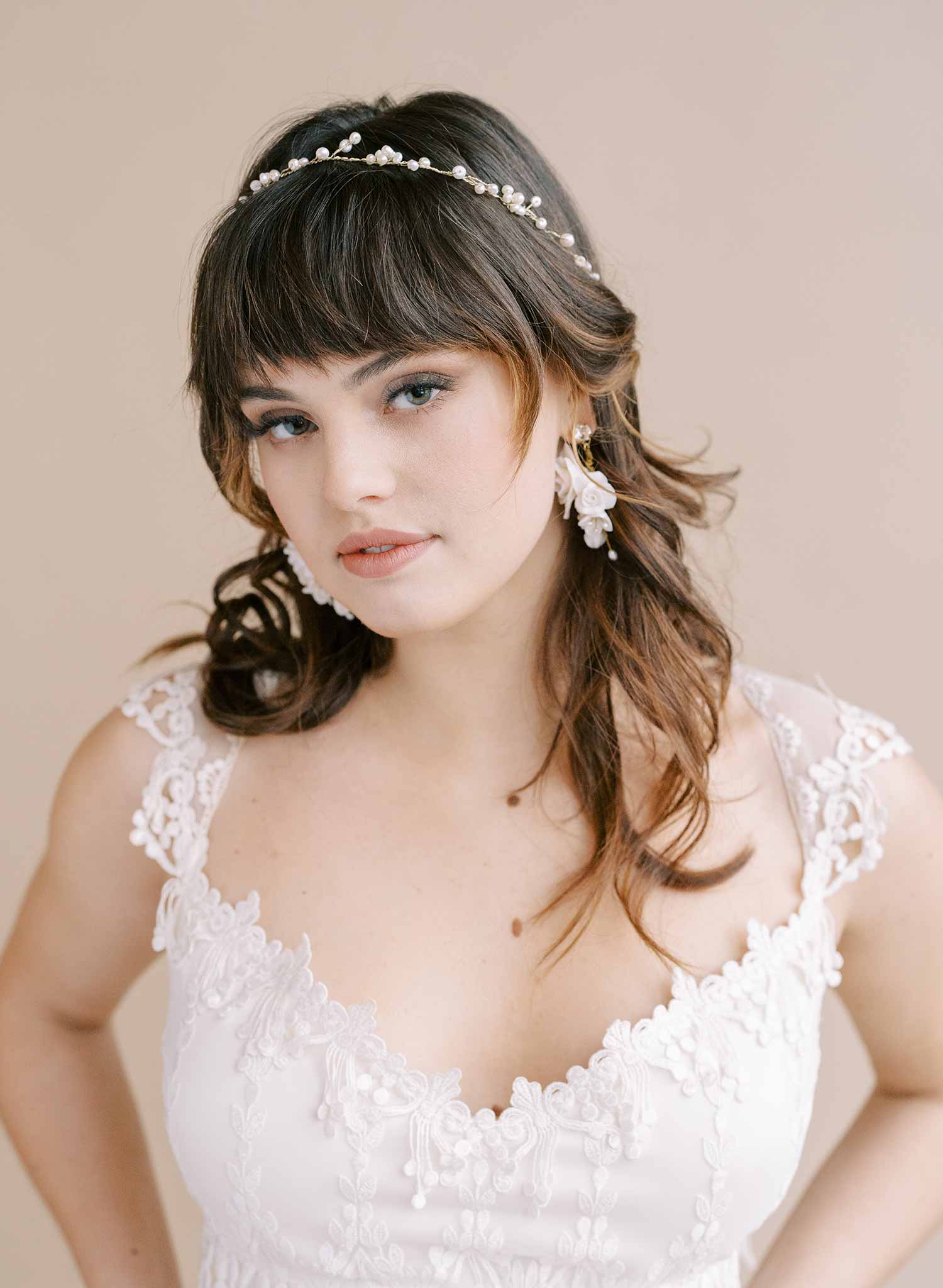 Twigs & Honey Pearl and Bead Bridal Hair Vine - Simple and Dainty Bead and Crystal Hair Vine - Style #901 Silver