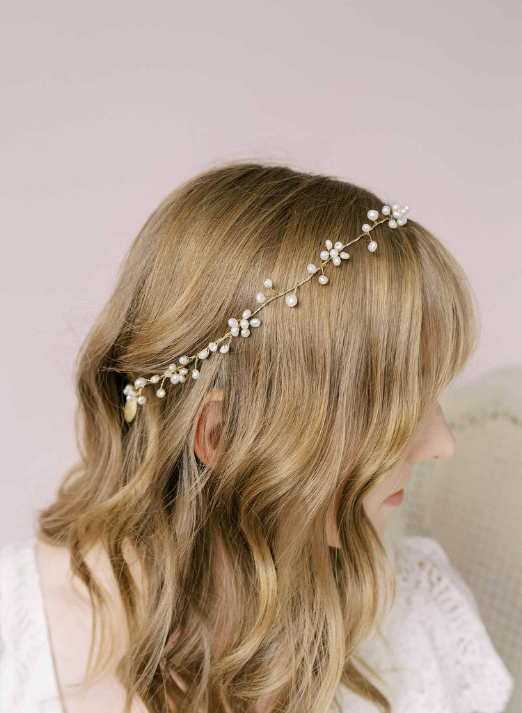 Freshwater pearl daisy chain hair vine - Style #2136