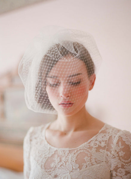 Twigs & Honey Bridal Birdcage Headband Veil, Plain - Style #2350 White