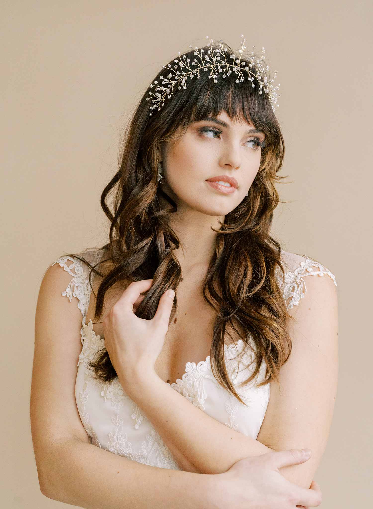 Wispy freshwater pearl and crystal hair vine - Style #2140