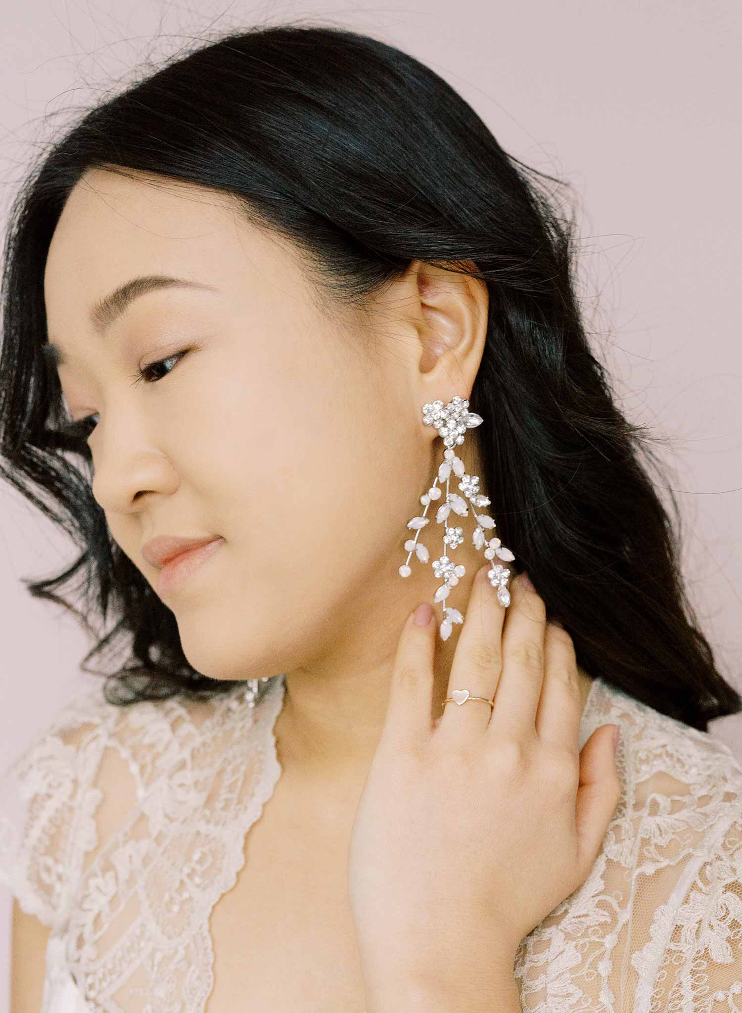 opal crystal bridal chandelier, party earrings by twigs and honey