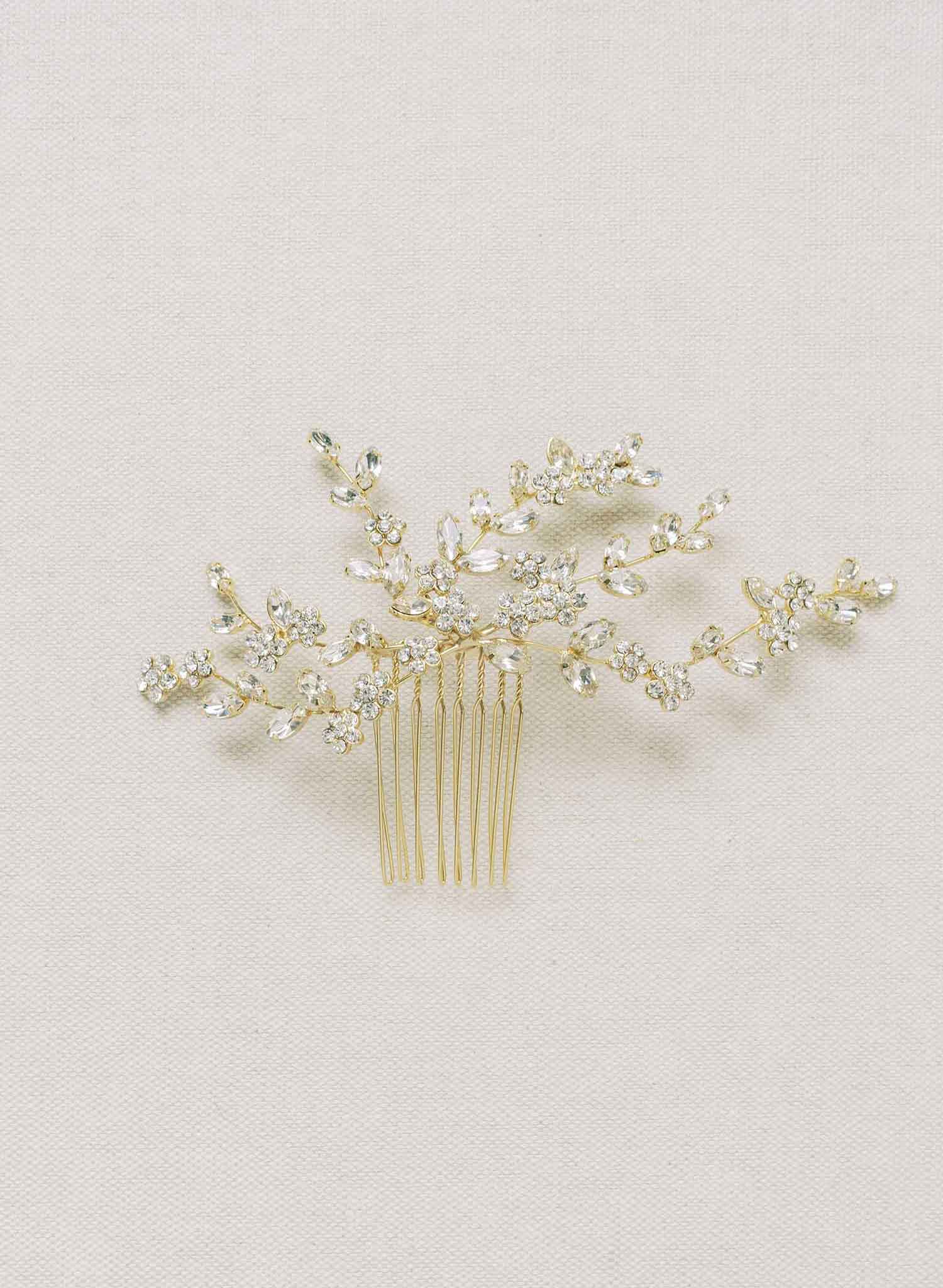 modern crystal bridal hair comb by twigs and honey