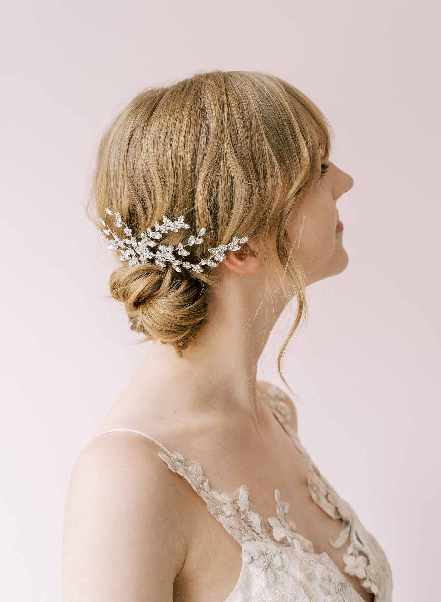 modern crystal bridal hair comb by twigs and honey