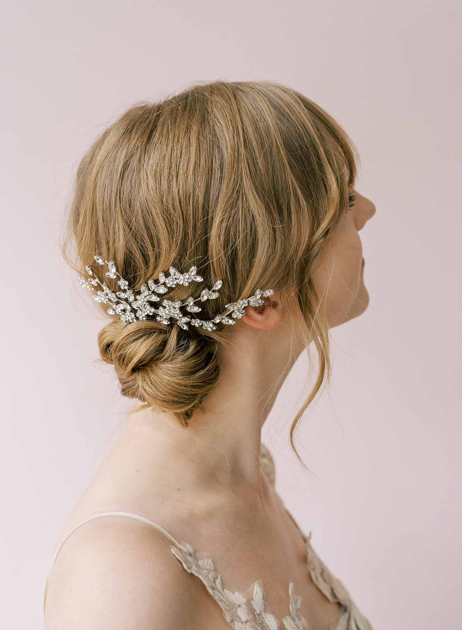 modern crystal bridal hair comb by twigs and honey