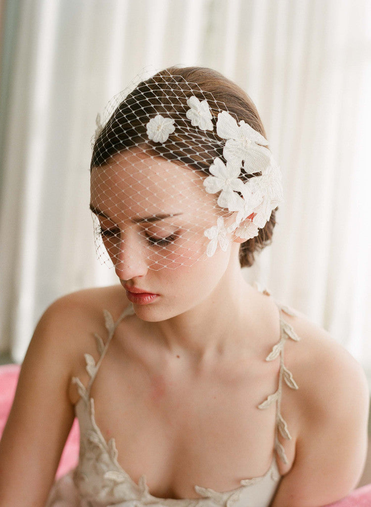 Mini Birdcage Veil With Flowers Bridal Birdcage Fascinator With