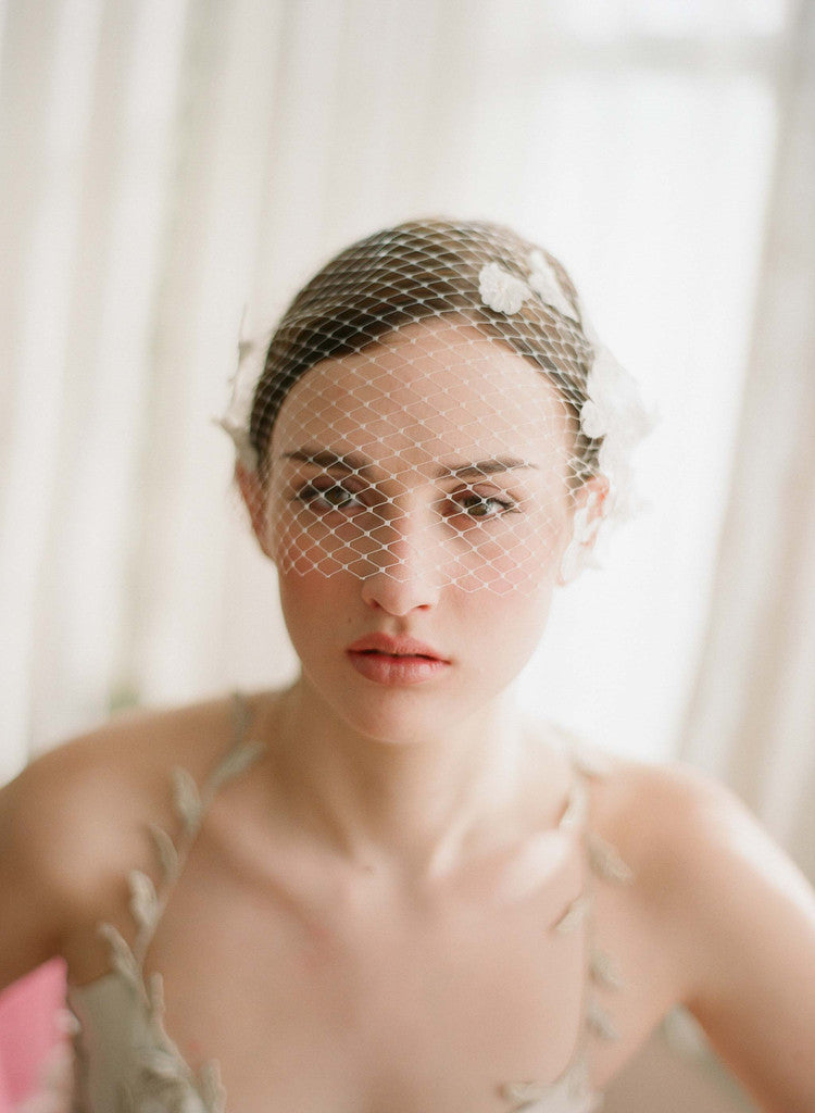 Lace embellished bandeau birdcage veil - Style # 214