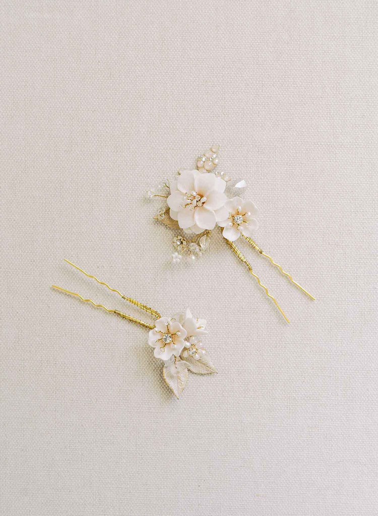twigs & honey clay flower handmade bobby pin set of 2