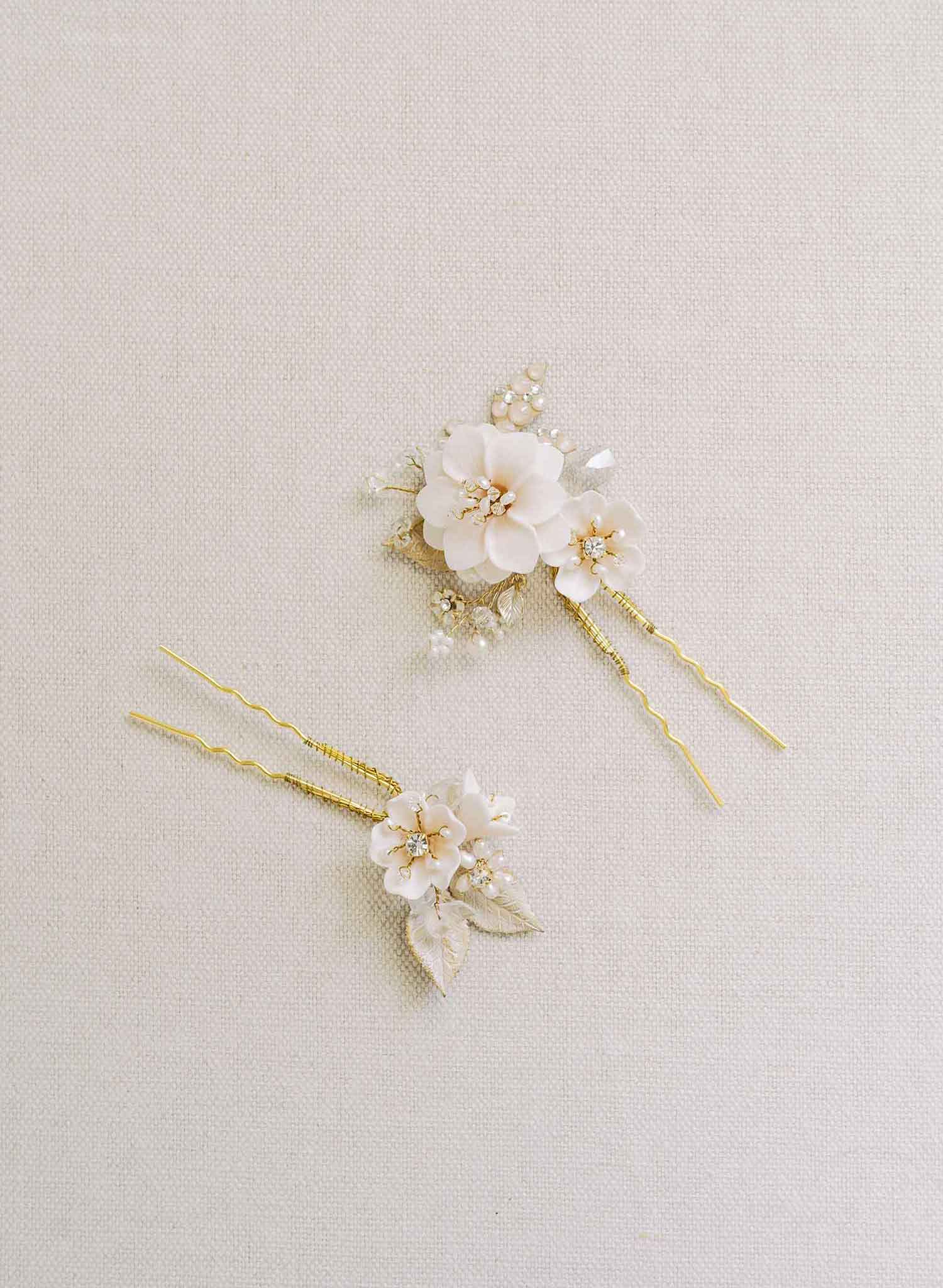 Twigs & Honey Bridal Hair Pins, Flower Pins - Full Bloom Clusters Pin Set of 3 - Style #2322 White