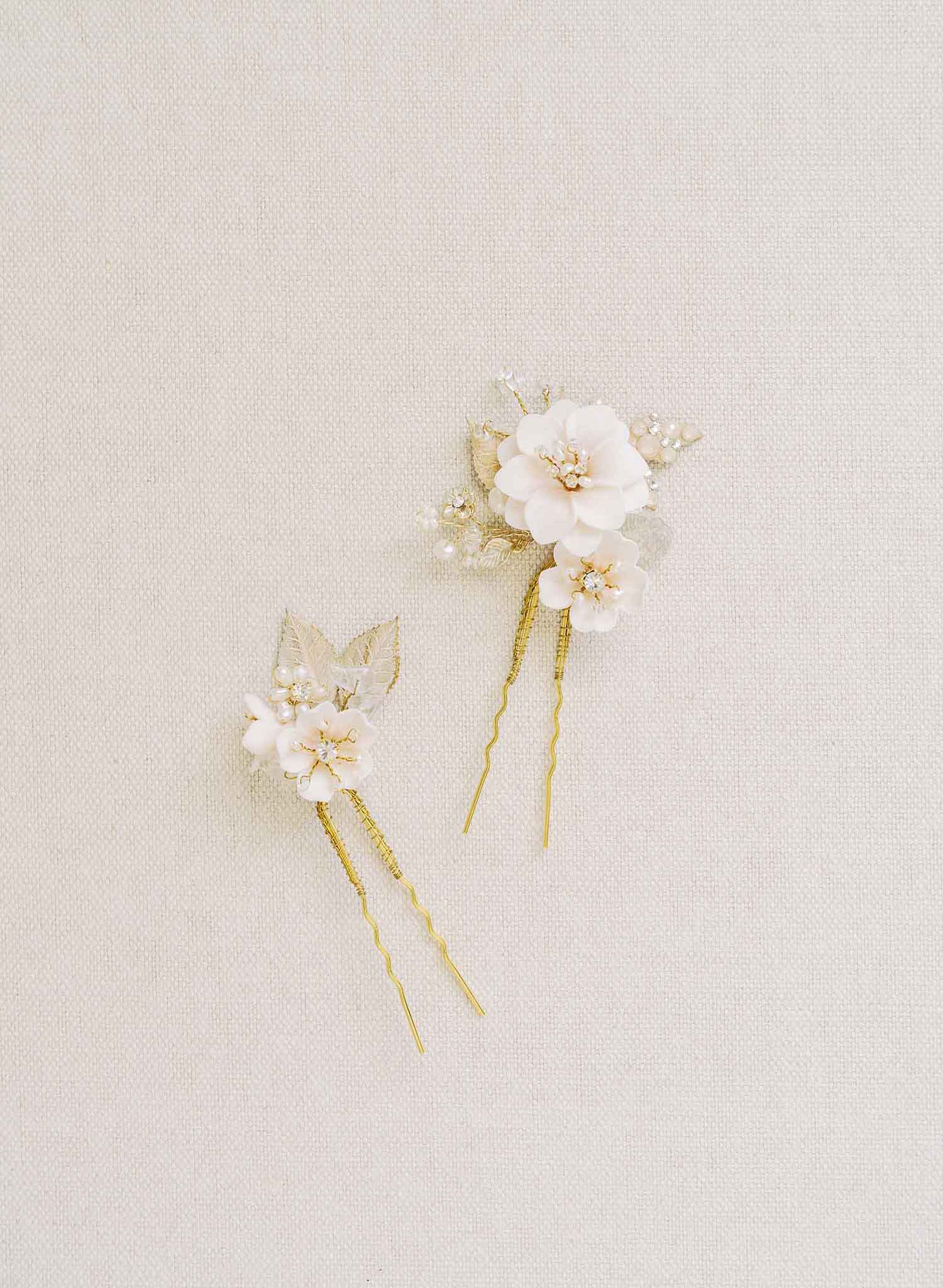 Hand sculpted clay blossom hair pin set of two - Style #2152