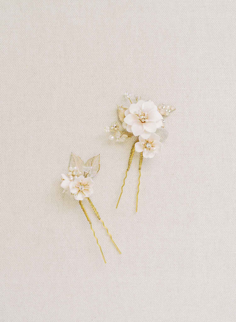 twigs & honey clay flower handmade bobby pin set of 2