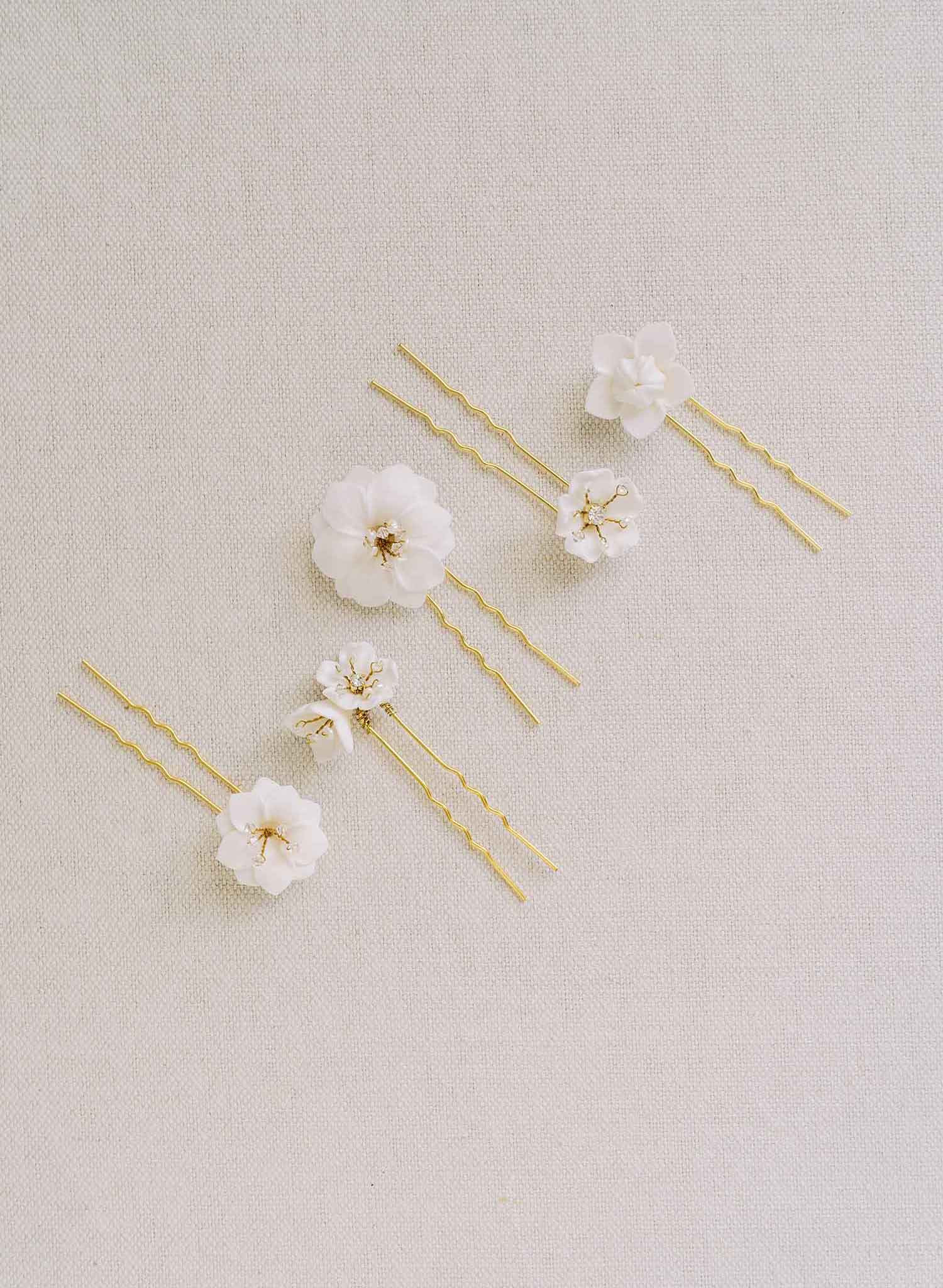 Hand sculpted simple blossom hair pin set of 5 - Style #2153