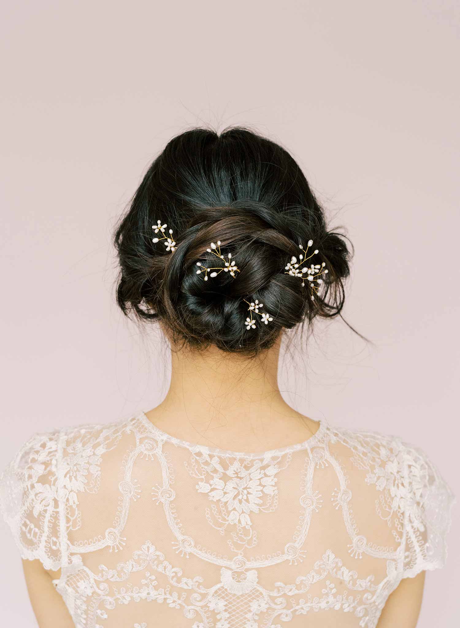 Bridal Hairpin Set by Twigs & Honey, Wedding Accessories - Pearlescent Flowers Bridal Hair Pin Set of 3 - Style #2077