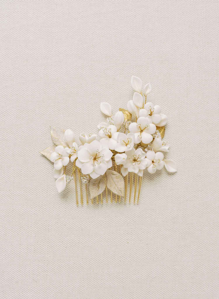 clay flower bridal hair comb by twigs and honey