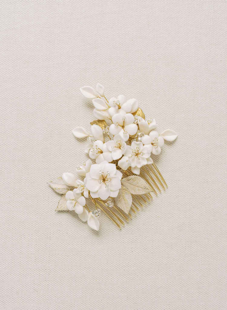 clay flower bridal hair comb by twigs and honey