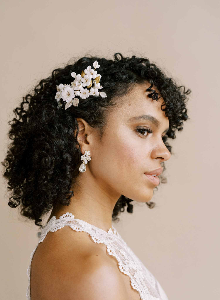 clay flower bridal hair comb by twigs and honey