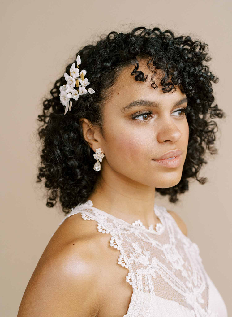 clay flower bridal hair comb by twigs and honey