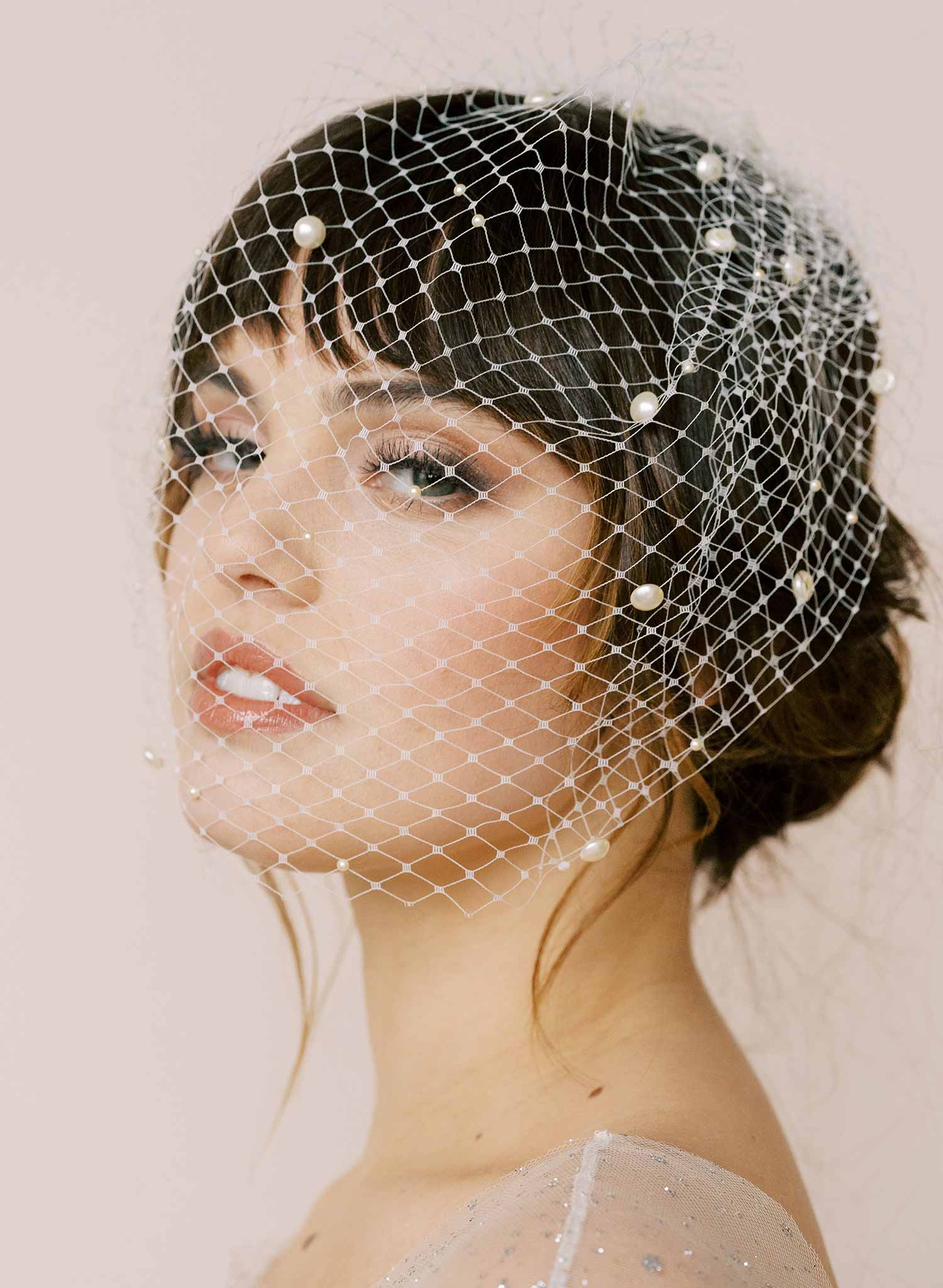 Pearl adorned birdcage veil - Style #2165